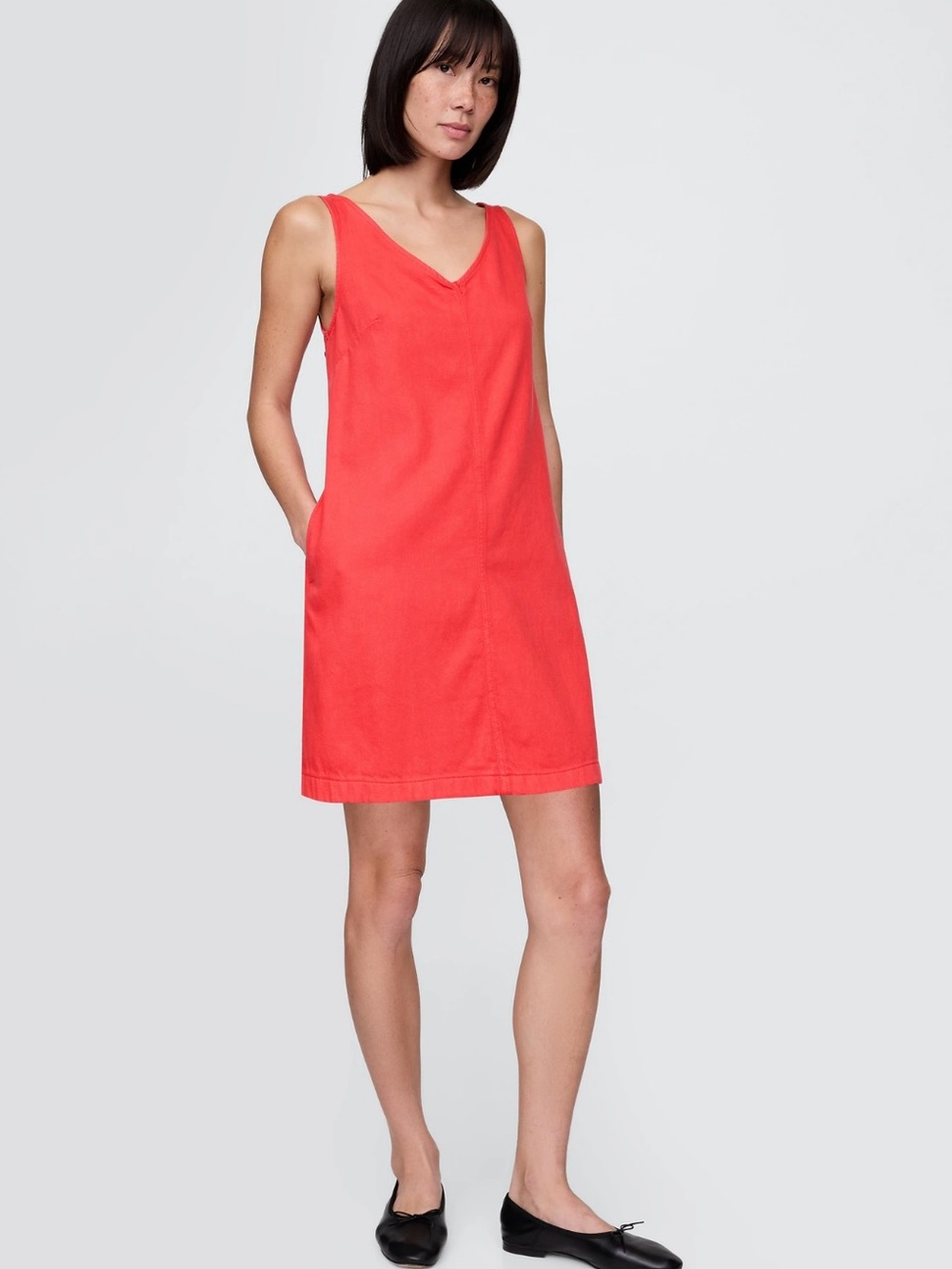 Gap Bright Red Sleeveless V-Neck Shift Dress